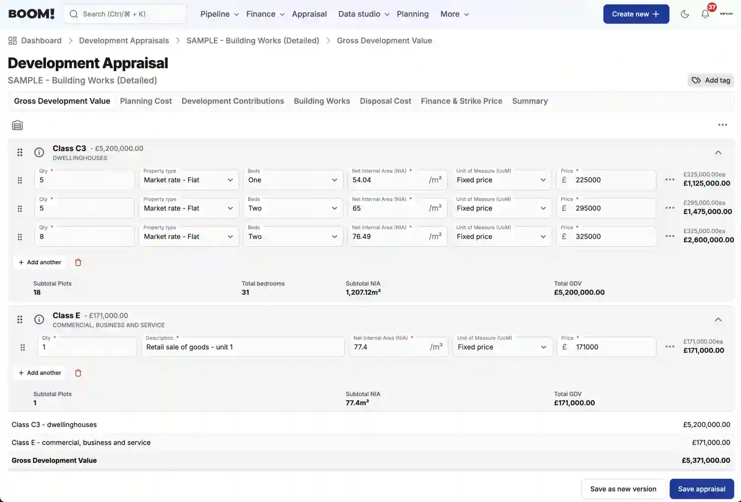 BOOM! Appraisal Gross Development Value screenshot light