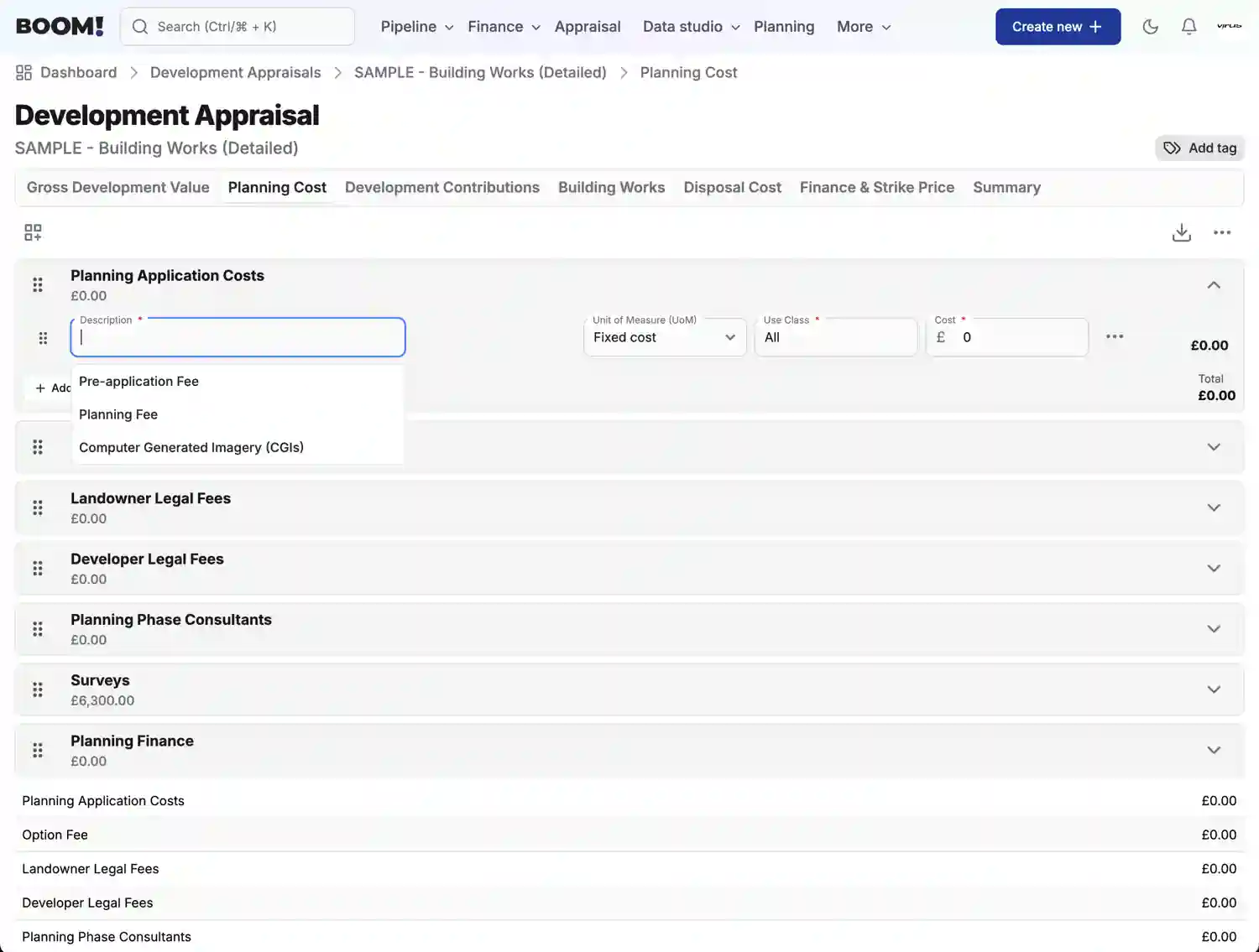 BOOM! Appraisal Planning screenshot light