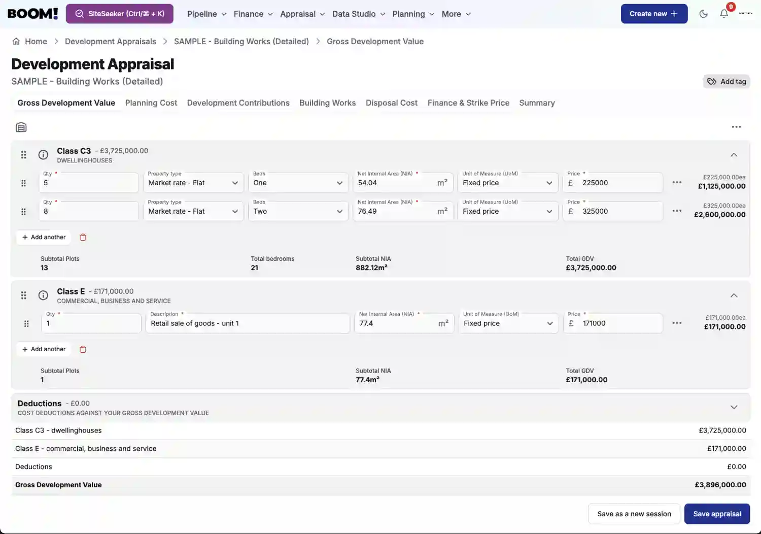 BOOM! Appraisal Gross Development Value screenshot light