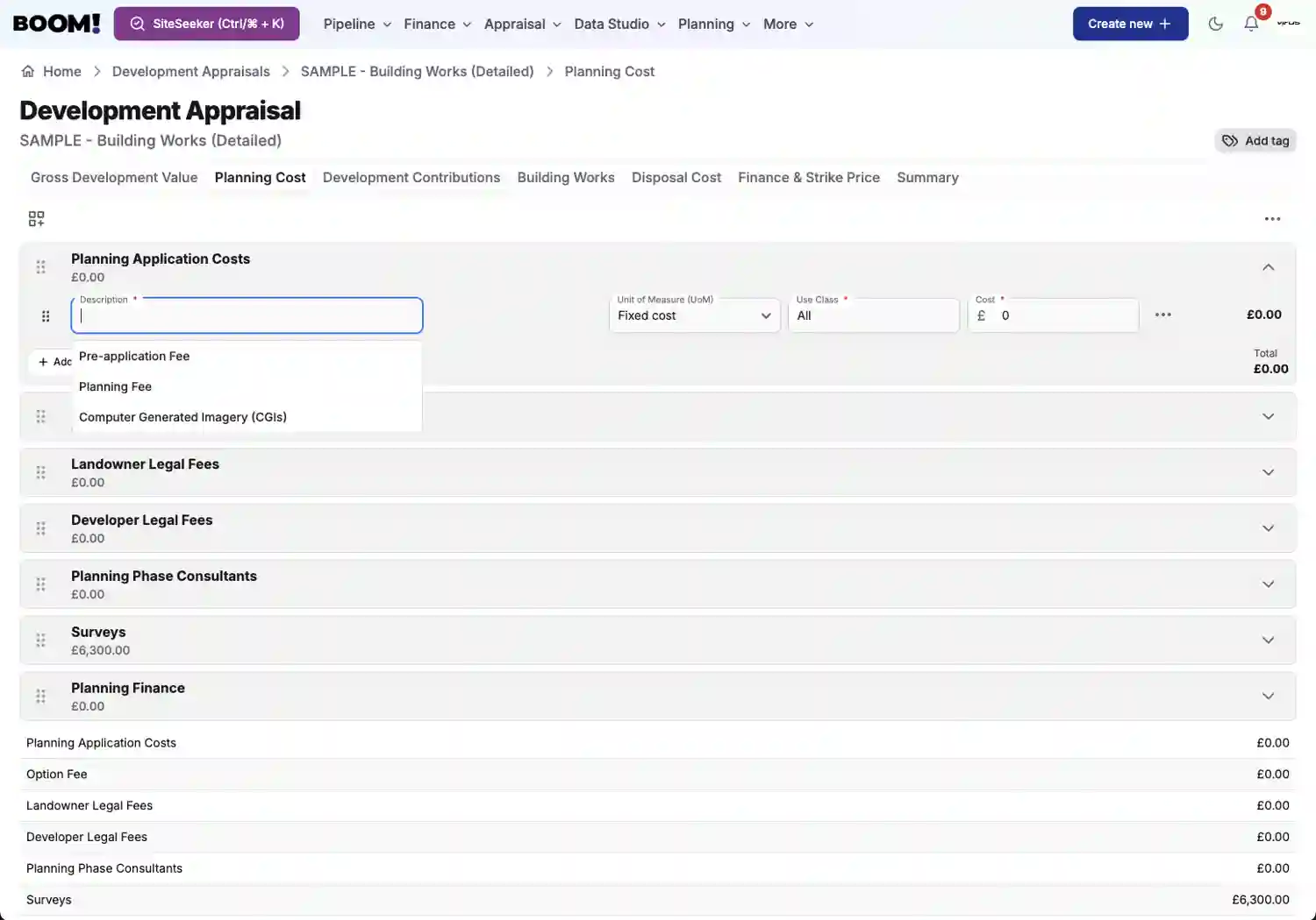 BOOM! Appraisal Planning screenshot light