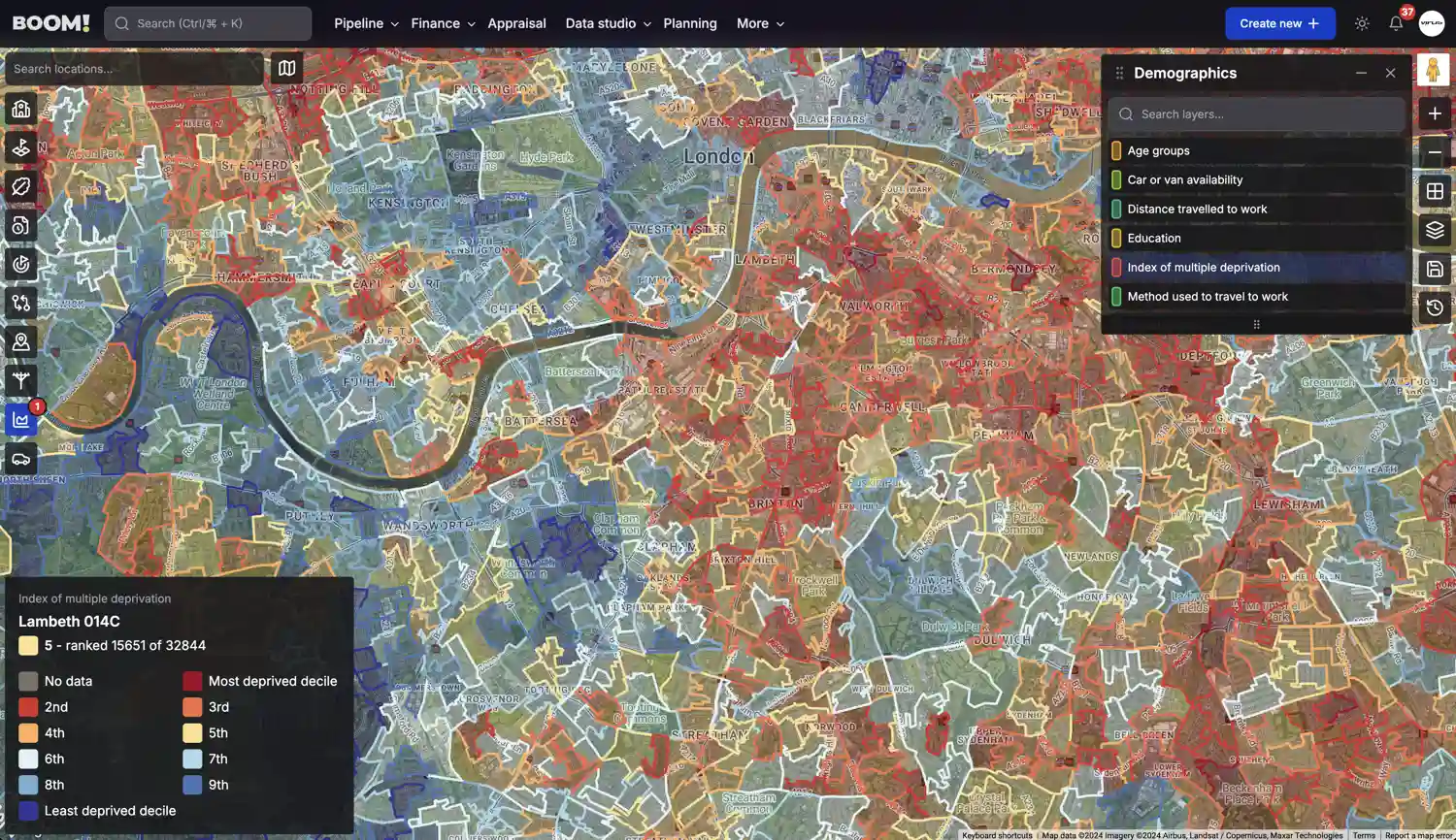 BOOM! Data Studio Demographics screenshot dark