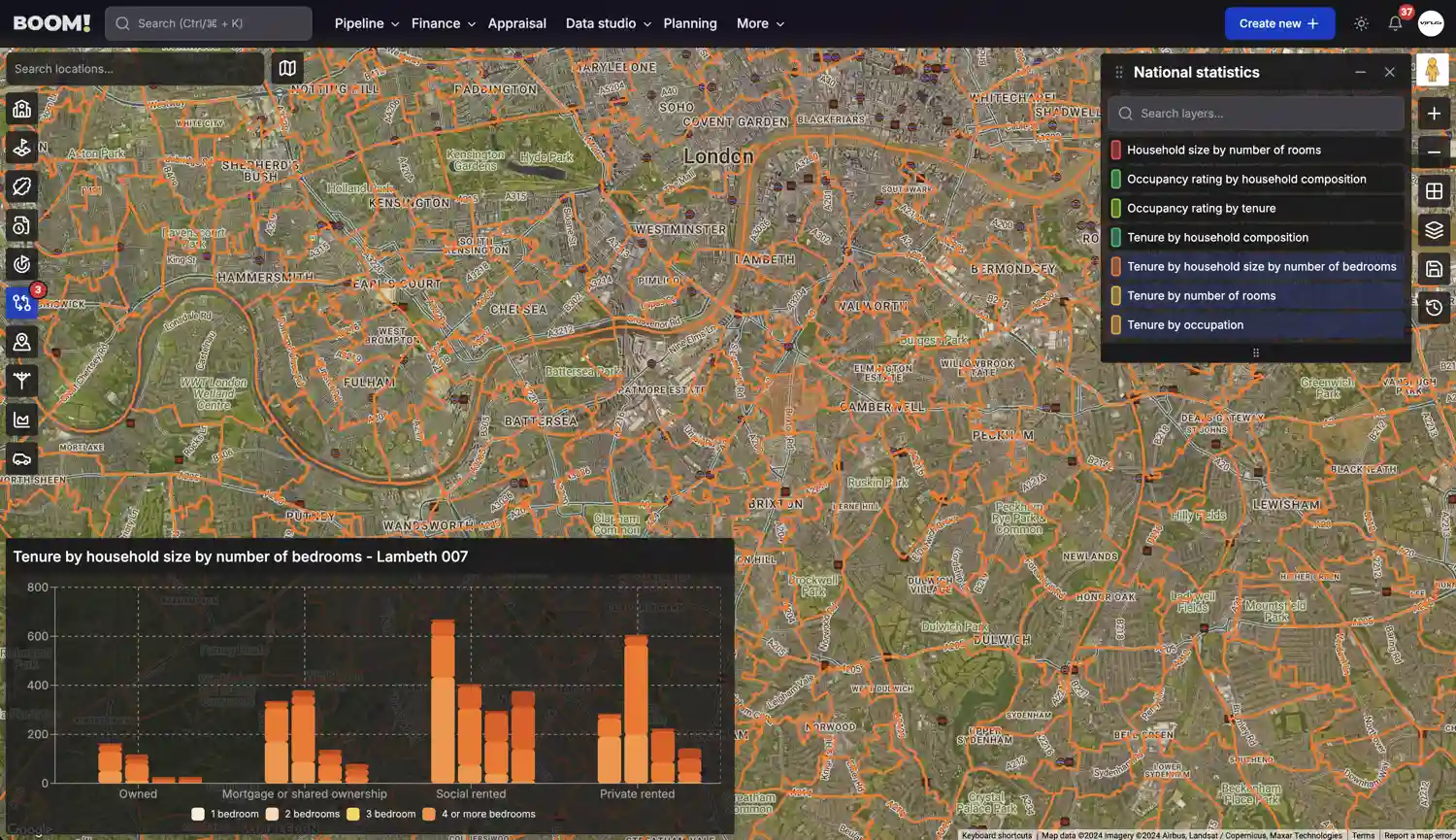 BOOM! Data Studio Statistics screenshot dark