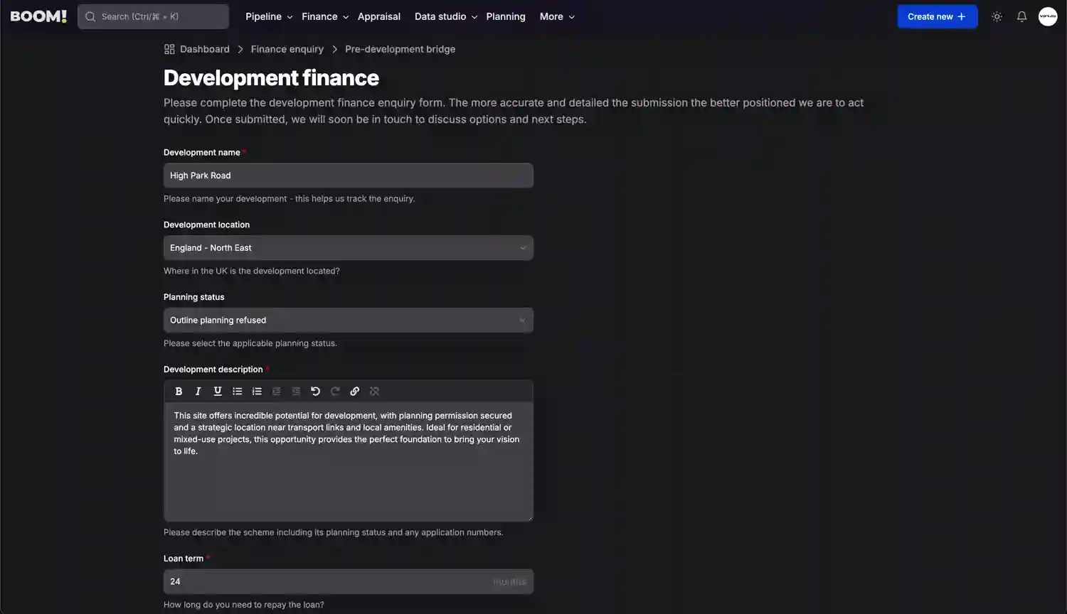 BOOM! Finance screenshot dark